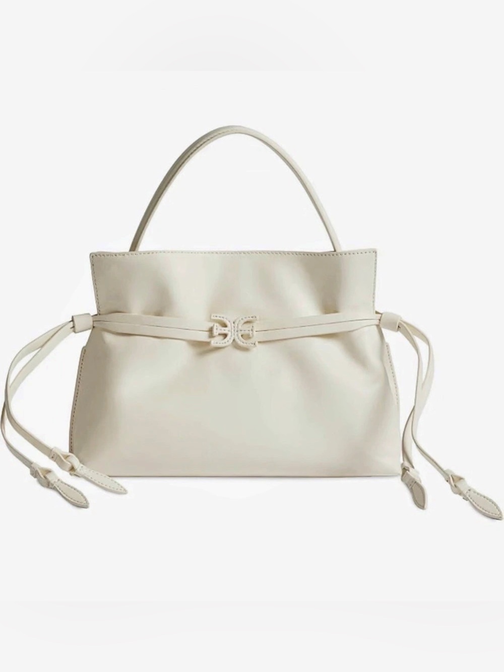 Sam Edelman Poppy Croc Drawstring Crossbody Leather Crossbody Bag in Cream NWT